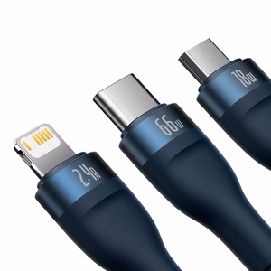 Baseus Kaabel Flash Series II 3 in 1 - USB to Type C, Lightning, Micro USB - 66W 6A 1,2 metres (CASS040003) sinine