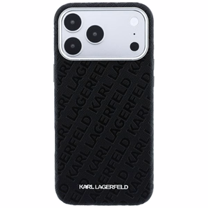 Karl Lagerfeld Grained Allover Logo Metal Elongated MagSafe ümbris iPhone 18 Pro / 17 Pro jaoks, must