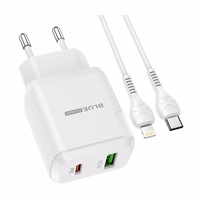 BLUE POWER Seinalaadija PD20W+QC3.0 VALGE LIGHTNING KAABEL