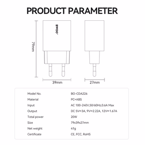 BWOO wall laadija 20W CDA226 QC 1x USB-C must