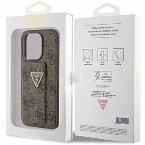 Guess Grip Stand 4G Triangle Strass ümbris jaoks iPhone 15 Pro - brown