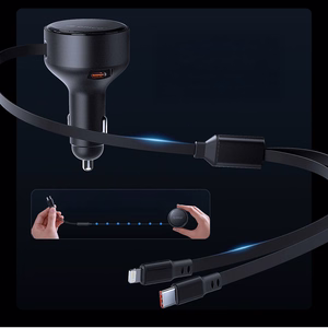 Orico Dual Stretch 60W USB-C autolaadija kahe sissetõmmatava USB-C + Lightning kaabliga - must