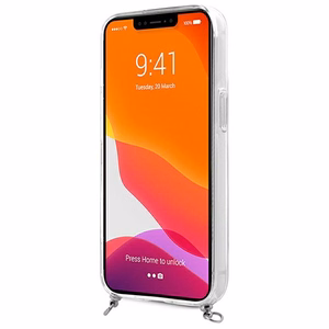 Guess GUHCP13SKC4GBSI iPhone 13 mini 5.4" läbipaistev kõvakott 4G Hall rihm hõbedane kett