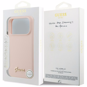 roosa Guess Silicone Script Metal Logo MagSafe ümbris Iphone 18 Pro Max / iPhone 17 Pro Max jaoks