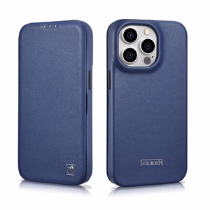 iCarer CE Premium Leather Folio Case iPhone 14 Pro Magnetic Flip Leather Folio Case MagSafe Blue (WMI14220714-BU)