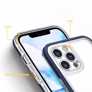 Läbipaistev 3in1 ümbris iPhone 12 Pro sinise raamiga geelikatte jaoks