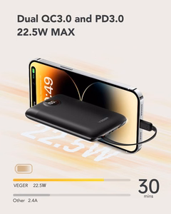 Powerbank Veger C11 (W1170) PD QC3.0 2A 22,5W 10 000 mAh with built-in cables USB C / Lightning must