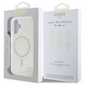 Guess GUHMP16MHFGERET iPhone 16 Plus 6.7" läbipaistev hardcase IML Glitter Circle MagSafe