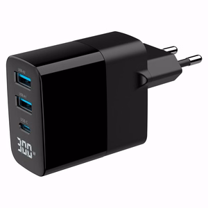 Gembird TA-UC-PDQC30LCD-BK-02 mobiilseadme laadija universaalne must AC kiirlaadimine siseruumidesse