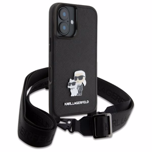 Karl Lagerfeld Saffiano Karl&Choupette Metal Pin CBDY Strap iPhone 16 Ümbris - must