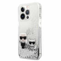 Karl Lagerfeld Liquid Glitter Karl&Choupette ümbris jaoks iPhone 13 Pro Max 6.7" - hõbedane