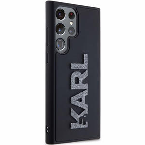 Karl Lagerfeld 3D Rubber Glitter Logo ümbris jaoks Samsung Galaxy S24 Ultra - must