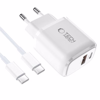 Tech-Protect NCA45W-GAN 2-portiline 45W seinalaadija USB-C kaabliga - valge