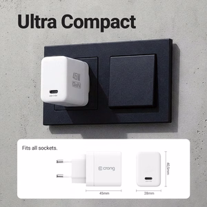 Crong Ultra Compact GaN USB-C seinalaadija, 45 W PD 3.0, PPS, valge