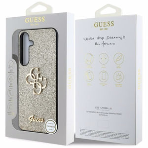 Guess Fixed Glitter Big 4G Metal Logo ümbris jaoks Samsung Galaxy S25 kuldne