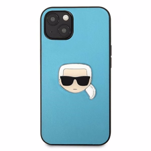 Karl Lagerfeld Leather Ikonik Karl's Head Metal Case for iPhone 13 mini - Blue