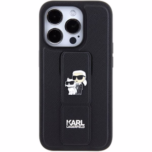 Karl Lagerfeld Gripstand Saffiano Karl&Choupette Pins чехол для iPhone 15 Pro Max - чёрный
