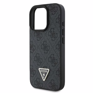 Кожаный чехол Guess 4G Triangle Strass MagSafe для iPhone 16 Pro Max - черный