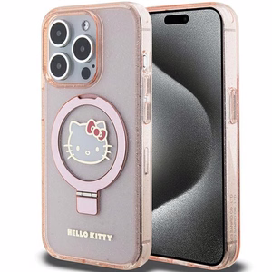Hello Kitty Ring Stand Glitter Electrop Logo MagSafe Ümbris jaoks iPhone 15 Pro - Roosa