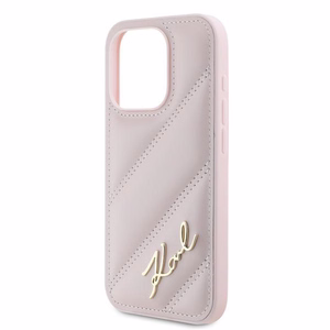 Karl Lagerfeld Diagonal Quilted Script ümbris jaoks iPhone 15 Pro - roosa