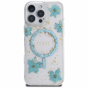 Guess Resin Flowers Glitter MagSafe iPhone 16 Pro Ümbris - Clear Roheline