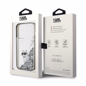 Karl Lagerfeld Liquid Glitter Choupette чехол для iPhone 15 Pro Max - прозрачный