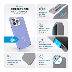 Speck Presidio2 Pro MagSafe'i ja ClickLocki toega ümbris iPhone 16 Pro Maxile, Future Lavender/Cassis Purple