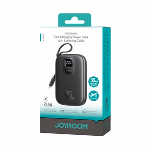 Joyroom JR-PBF18 22.5W 10000mAh Powerbank koos sisseehitatud Lightning kaabliga + USB-C kaabel 0.25 cm - Must