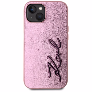 Karl Lagerfeld Wrinkled Metal Signature iPhone 15 Ümbris - Roosa