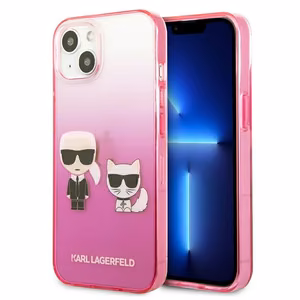 Karl Lagerfeld Gradient Ikonik Karl&Choupette ümbris iPhone 13 mini jaoks - roosa