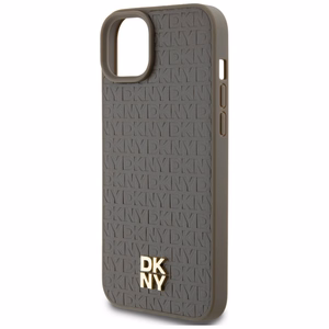 DKNY Leather Pattern Metal Logo MagSafe Ümbris jaoks iPhone 15 Plus / 14 Plus - Brown