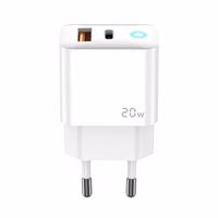 JELLICO seinalaadija EU11 PD 20W 1xUSB-C + 1xUSB QC3.0 + kaabel USB-C - USB-C Valge
