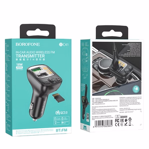 Borofone BC41 Bluetooth MP3 mängija / FM modulaator (hands free, microSD, QC3.0 USB-A, USB-A 5V/1A)