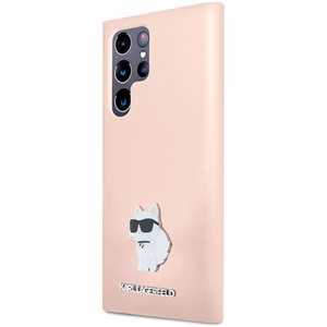 Karl Lagerfeld Silicone Choupette Metal Pin ümbris jaoks Samsung Galaxy S23 Ultra - roosa