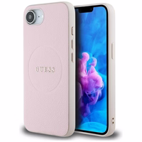 GUESS ümbris jaoks IPHONE 16e (SE 4 2025) compatible with MagSafe GUHMPSE4PGHSMMP (PU Grained Kuldne Ring) roosa