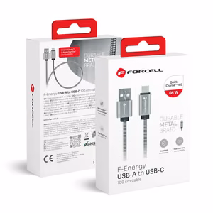 Kaabel USB A to USB C Forcell F-Energy QC3.0 66W Metal 1 m C234 hõbedane