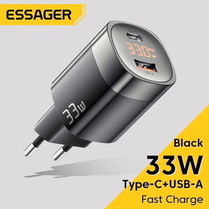 Laadija Essager GaN Ling must 33W (PD / QC3.0) LED ekraaniga
