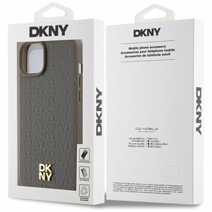DKNY Leather Pattern Metal Logo MagSafe Ümbris jaoks iPhone 15 Plus / 14 Plus - Brown