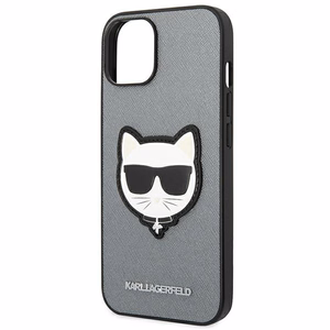 Karl Lagerfeld Saffiano Choupette Head Patch ümbris iPhone 14 Plus'ile - hõbedane