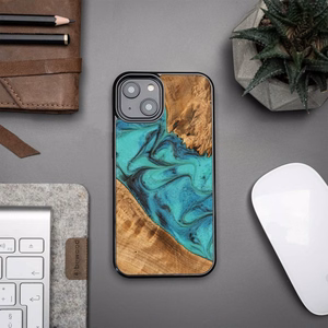 Wood and resin ümbris jaoks iPhone 15 Plus Bewood Unique Turquoise - turquoise and must