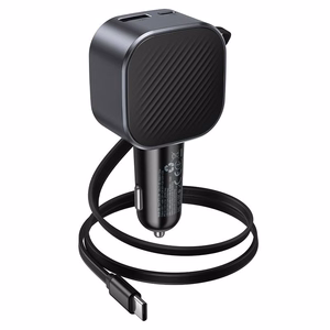 Autolaadija Hoco Z68, USB-A + USB-C, PD QC3.0, 45 W, väljatõmmatava USB-C-kaabliga, must