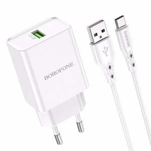Borofone Wall laadija BN5 Sunlight - USB - QC 3.0 18W with USB to Type C kaabel valge