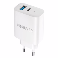 Forever TC-07-30AC PD QC laadija 1x USB-C 1x USB 30W valge