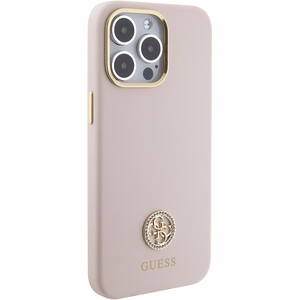 Guess Silicone Logo Strass 4G чехол для iPhone 15 Pro Max - розовый
