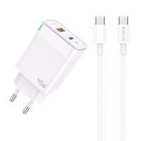 JELLICO seina laadija C107 GaN PD 45W 1xUSB-C + 1xUSB QC3.0 + kaabel USB-C - USB-C valge