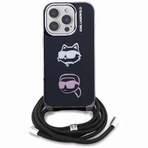 Чехол Karl Lagerfeld IML Crossbody Karl & Choupette Head для iPhone 16 Pro чёрный