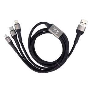 Kaabel 3in1 USB A to Lightning / Micro USB / USB C sinine Star 2,4A with braid 1,2 m TFK-DC-010 must