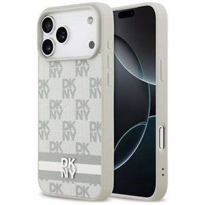 DKNY Checkered with Printed Stripes Ümbris jaoks iPhone 17 Pro Max - Beige