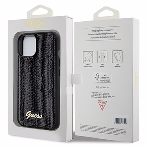Guess Sequin Script Metal чехол для iPhone 14 / 15 / 13 - чёрный