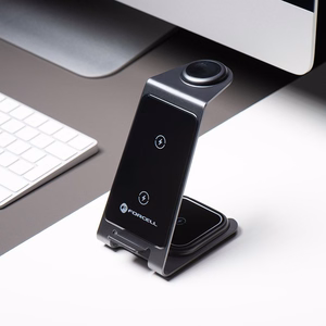 Беспроводное зарядное устройство Forcell F-Energy 3in1 Simply Charge алюминий совместимо с Apple Watch и Samsung Watch серый